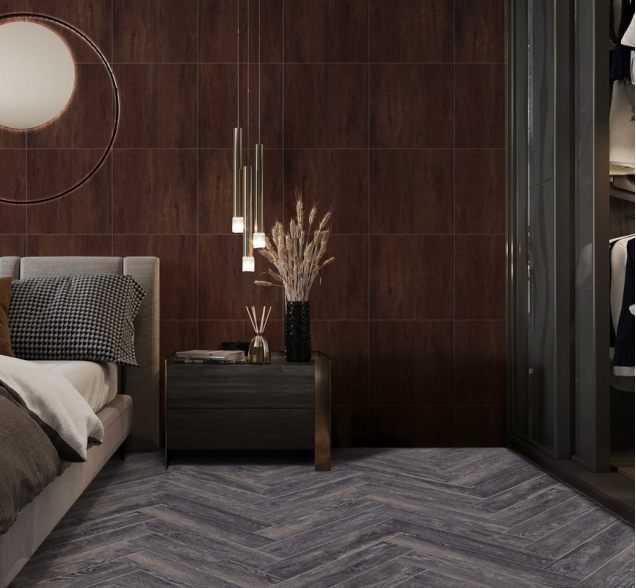 Виниловый ламинат SPC "Cronafloor" Herringbone Дуб Бордо (640*128*4,5 мм) — купить в Новосибирске